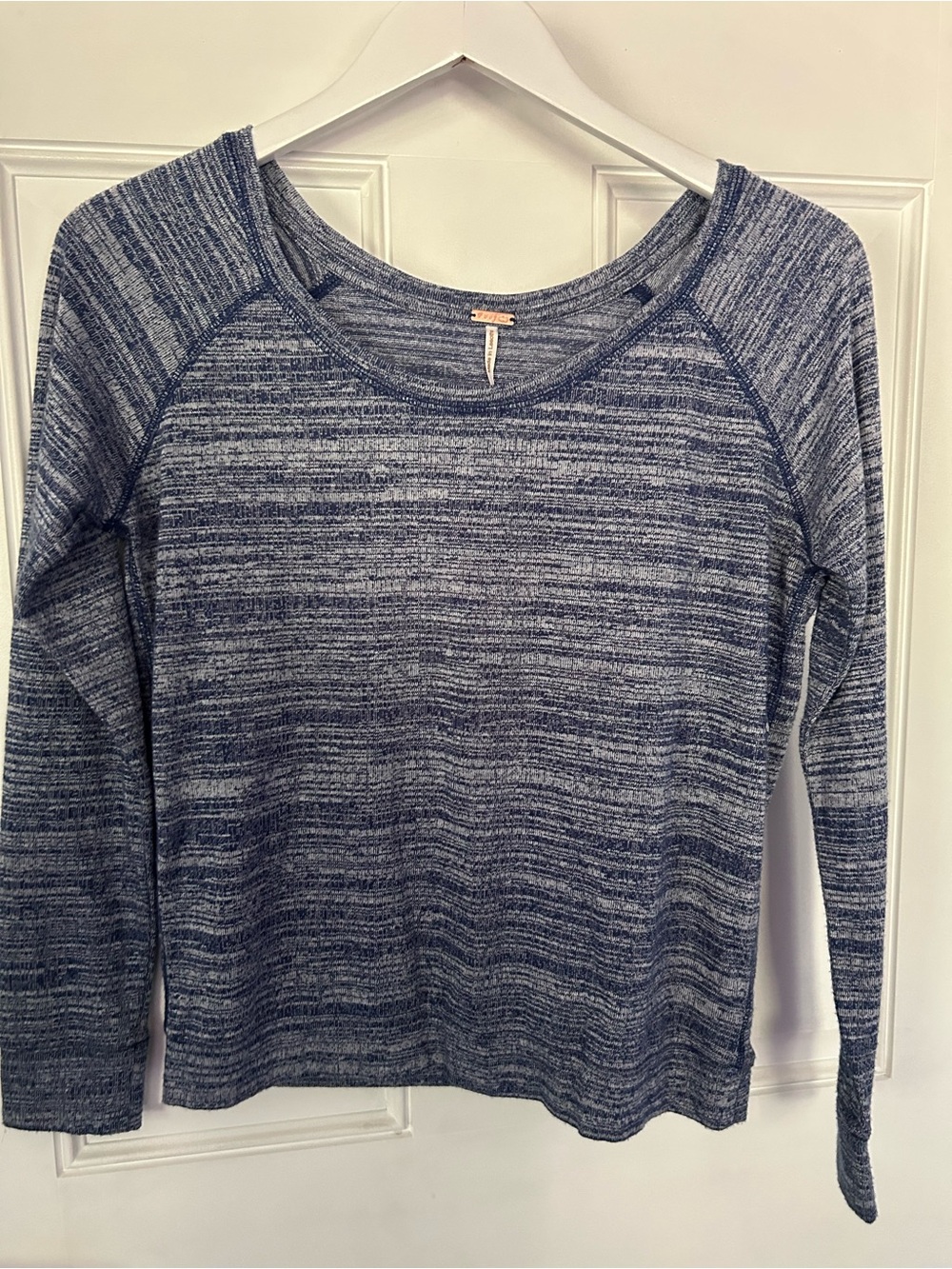 Poof! Blue Space-Dye Long Sleeve Scoop Neck Top